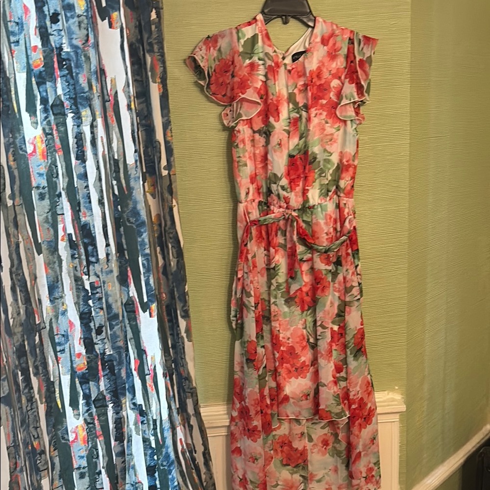 Floral Red and Green Dress